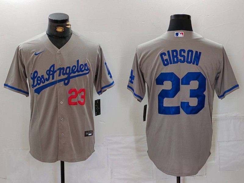 Men Los Angeles Dodgers #23 Gibson Grey Nike Game 2024 MLB Jersey style 4